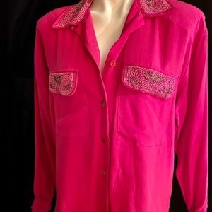 Machetes by Man Sing Pearl embellished silk blouse